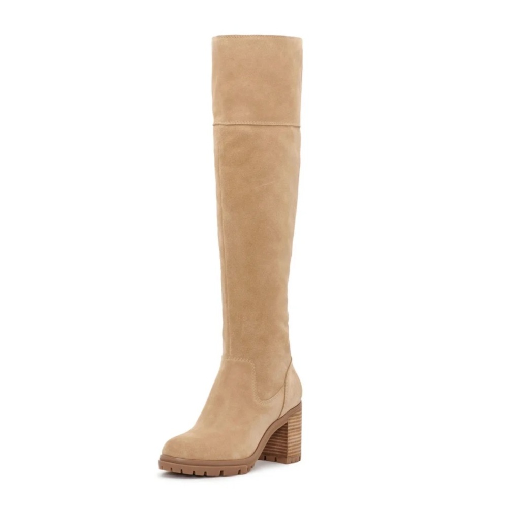 Vince Camuto Dasemma Tan Suede OTK Over The Knee Block Heel Boots Size 9.5 - Picture 2 of 12